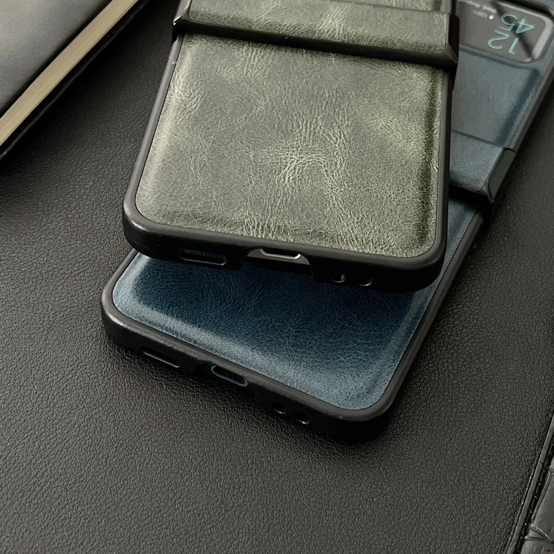 Leather back cover case for Samsung Z Flip3 Z Flip4 Z Flip5 in black PC material
