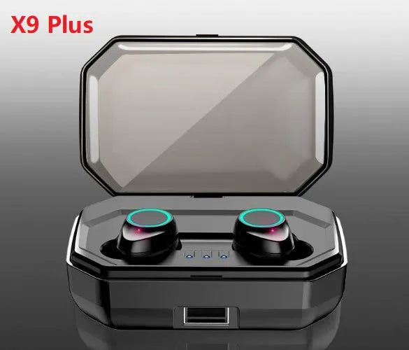 V11 Bluetooth true wireless earbuds in charging case with digital display, black and white options