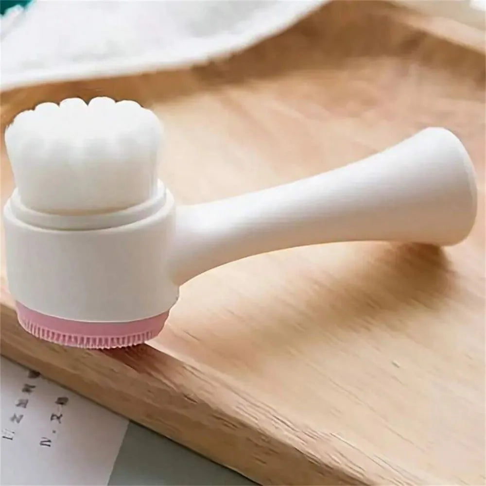 Blue and pink easy clean nylon pet paw brush for dogs and cats on a white background
