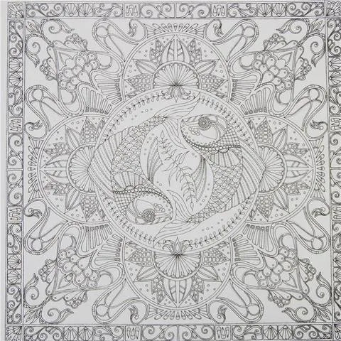 Lost Ocean DIY Coloring Book open to a page with detailed coral and fish illustrations, A4 size, single-sided pages.