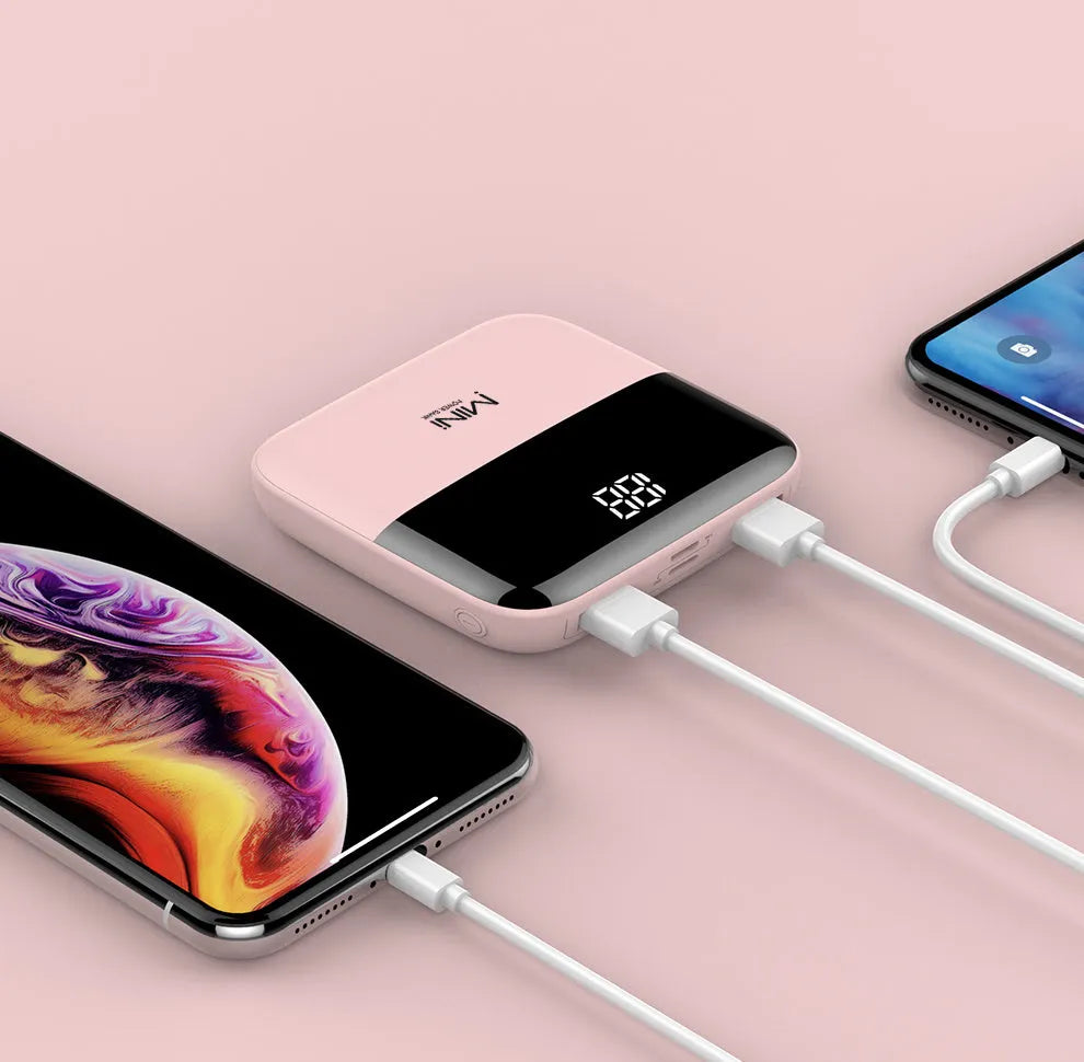Android portable power bank with digital display showing battery level