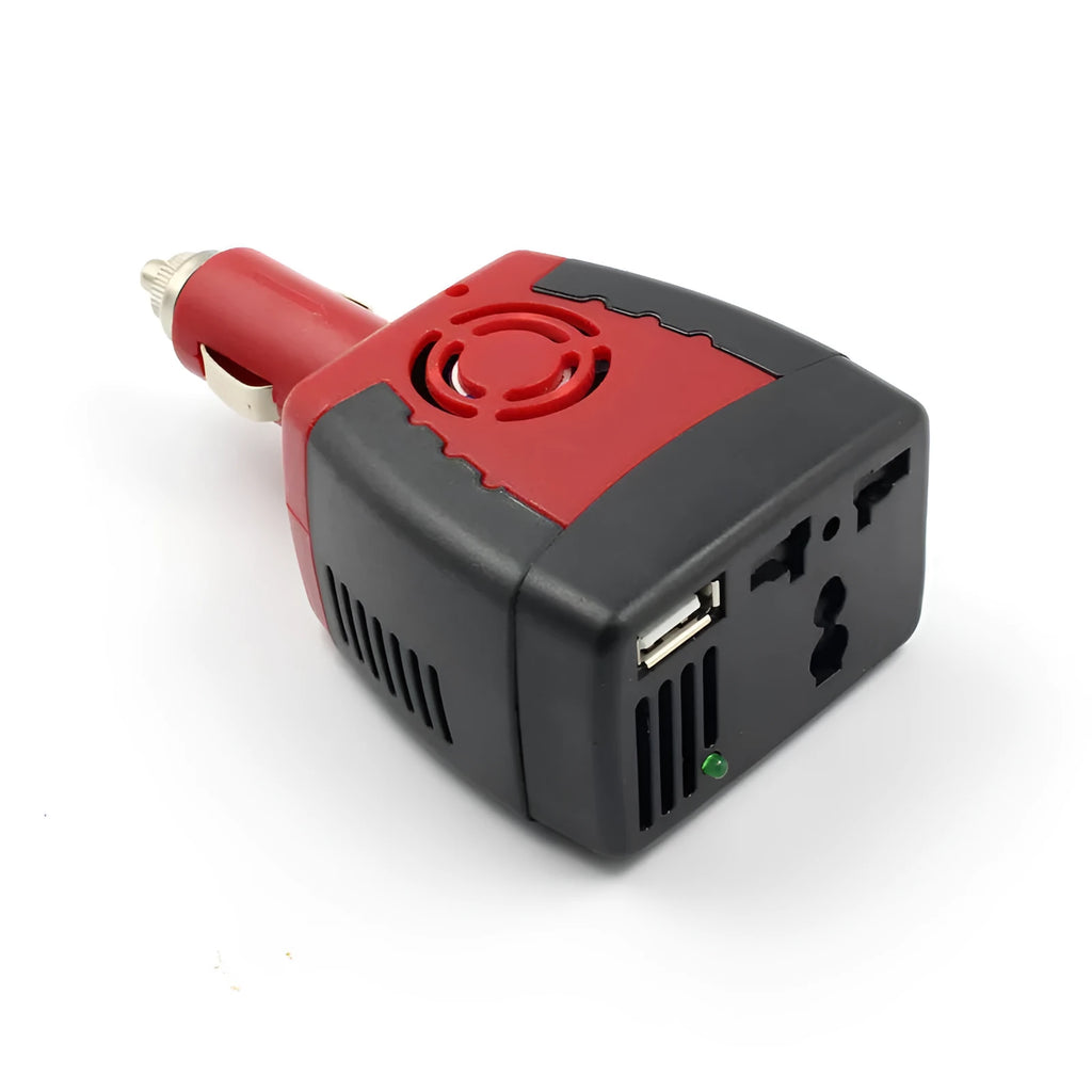 150W car power inverter 12V to 220V converter black and red plastic with USB output