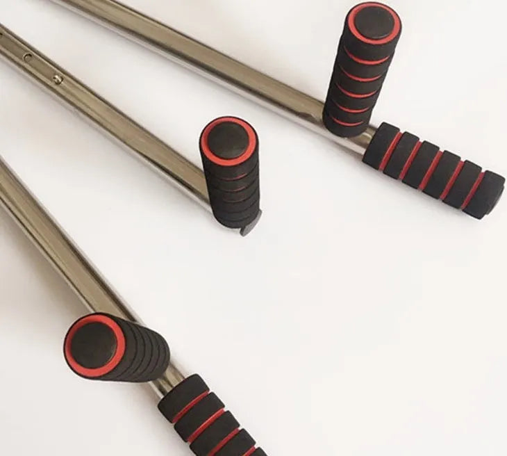 Leg stretcher with two extension bars and centre handle for home flexibility training