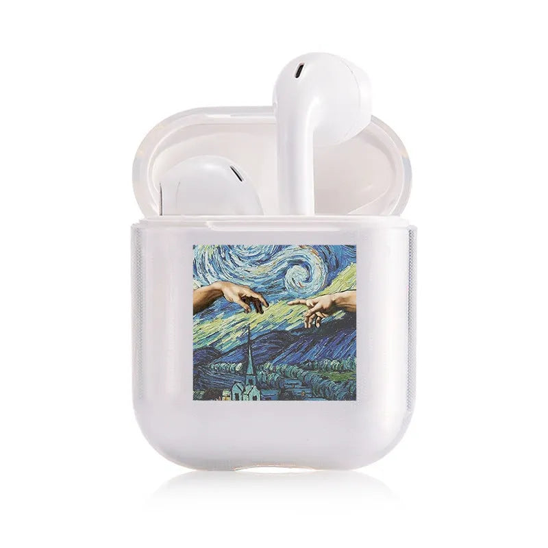 Transparent plastic AirPods protective cover showing colour style variations