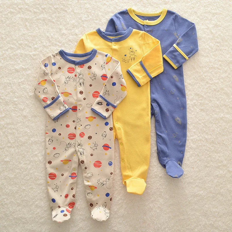 100% cotton baby crawling suit onesie with soft fabric, animal pattern, single breasted closure, trimmed threads, size 6M 59cm
