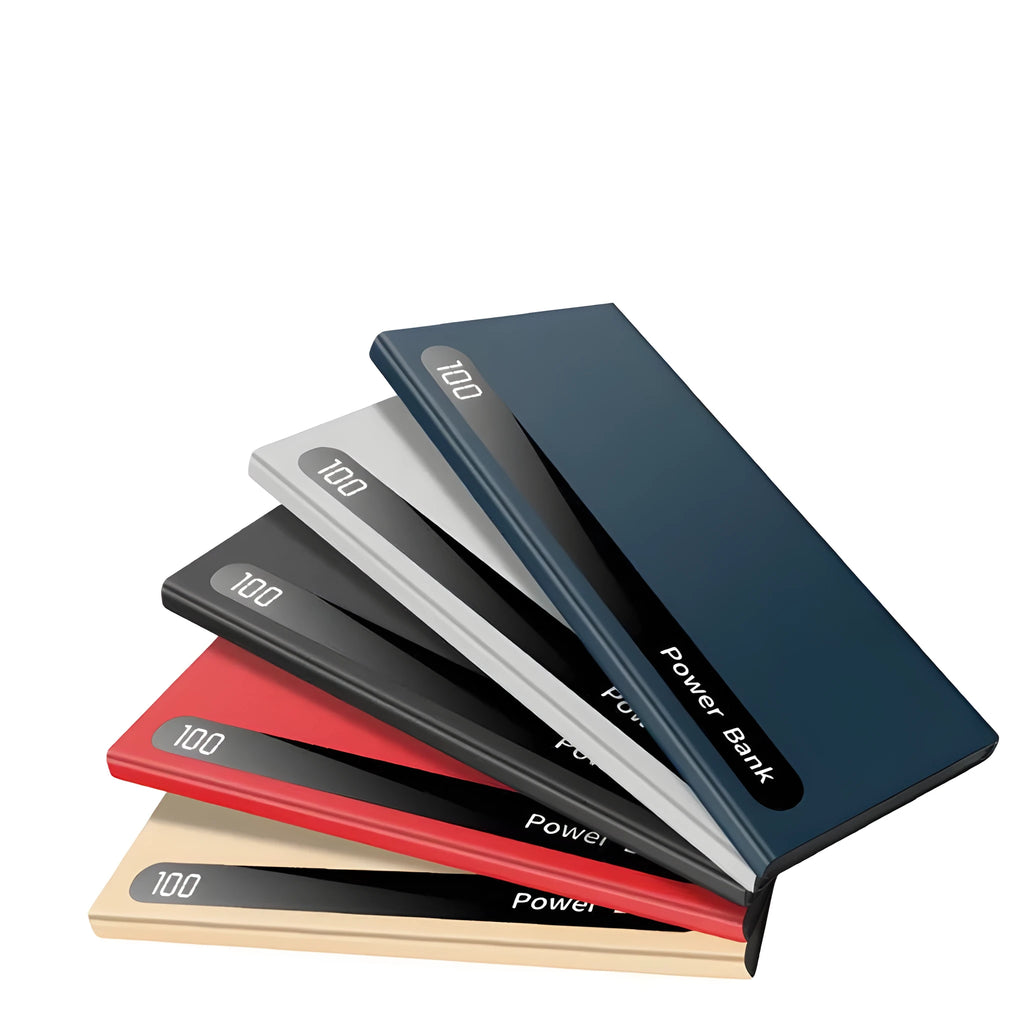 Ultra-thin 20000mAh power bank with digital display in black