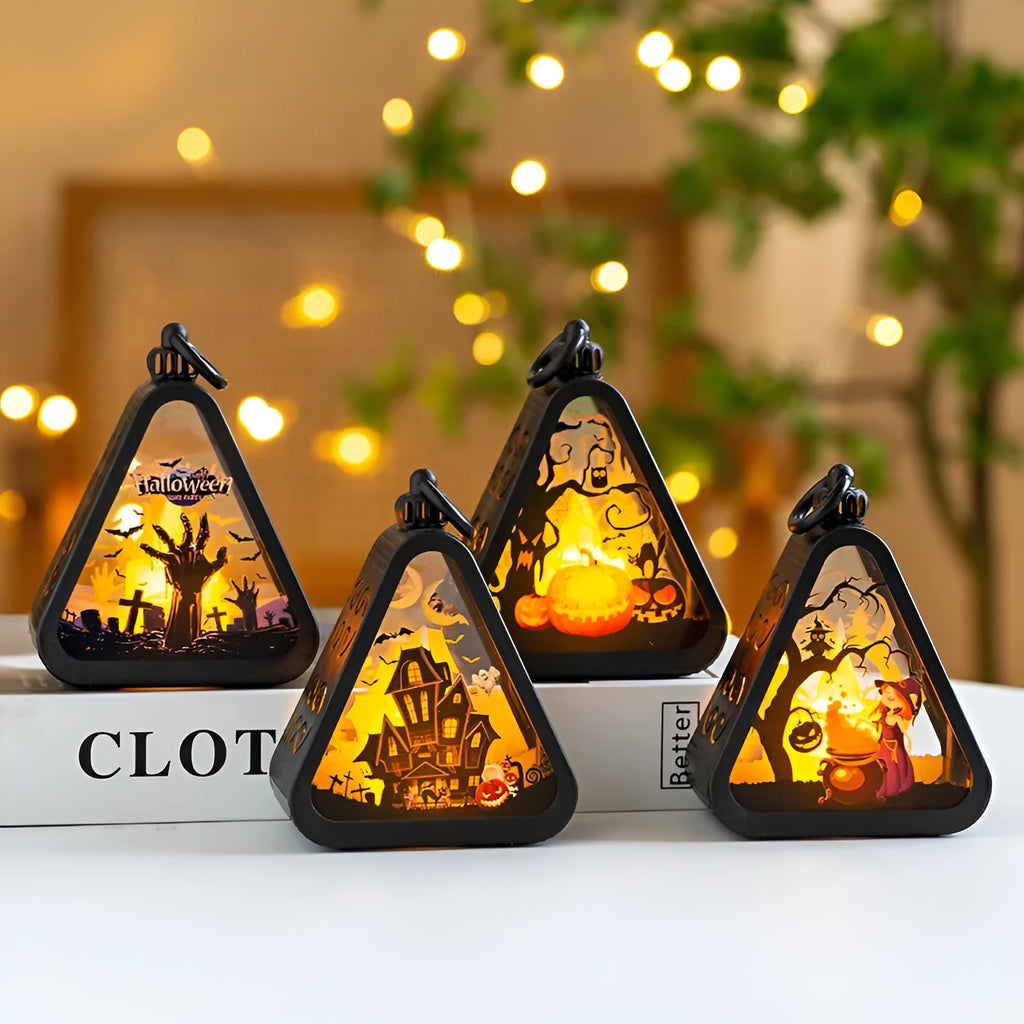 Portable Halloween pumpkin LED lamp decoration with plastic and glass construction