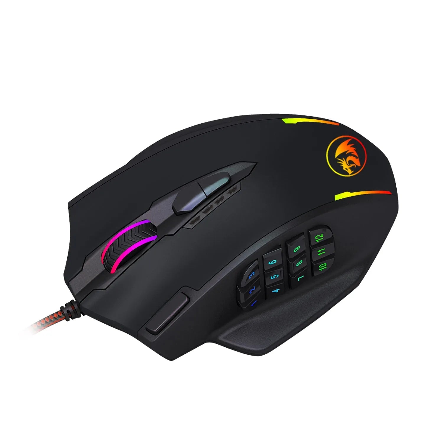 Redragon M908 black one-hander gaming mouse with ergonomic contour and adjustable weight system