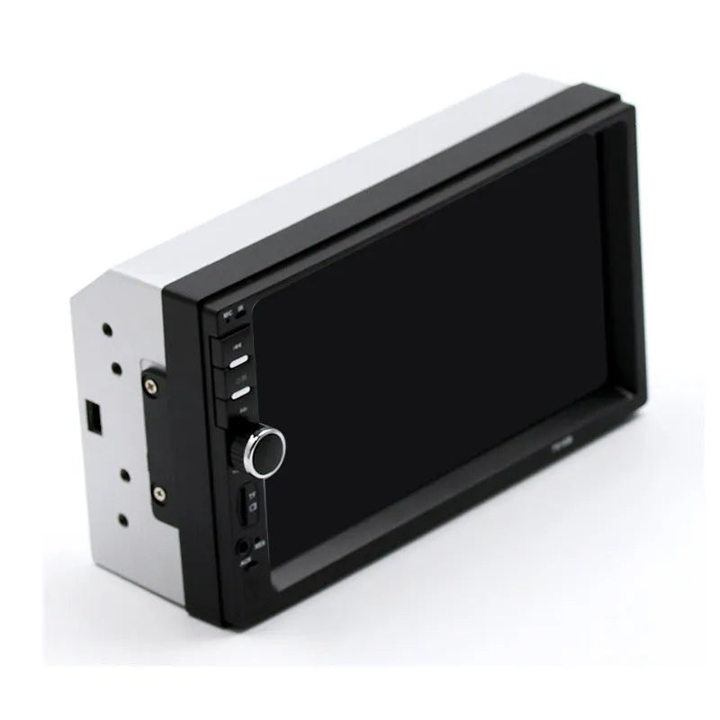 Black 7-inch dual spindle vehicle MP5 player with Bluetooth and reversing function on car dashboard