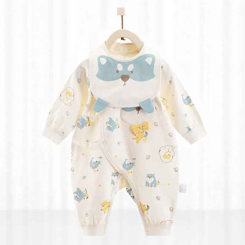 Baby one-piece cotton romper in white with short sleeves, suitable for newborns up to 66cm