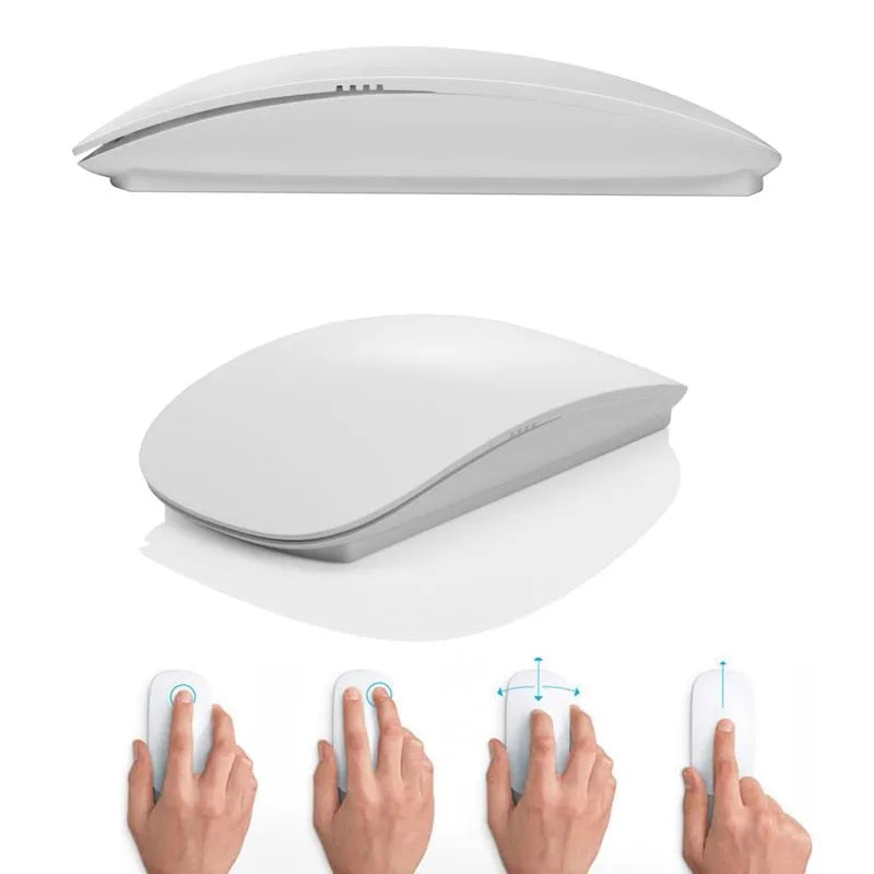Ultra-thin touch wireless mouse in black with USB receiver, 1600 DPI optical sensor