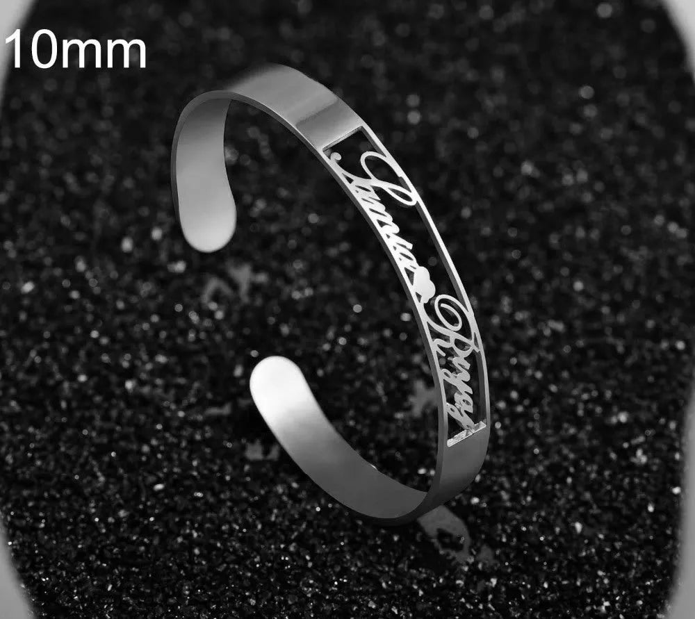 Custom name bracelet stainless steel silver finish with engraved text 6mm width
