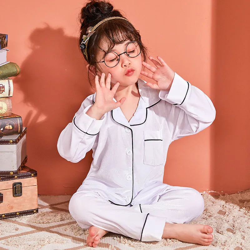 Children's gold velvet solid color pajamas set in cotton, 7 colours, sizes 6-18