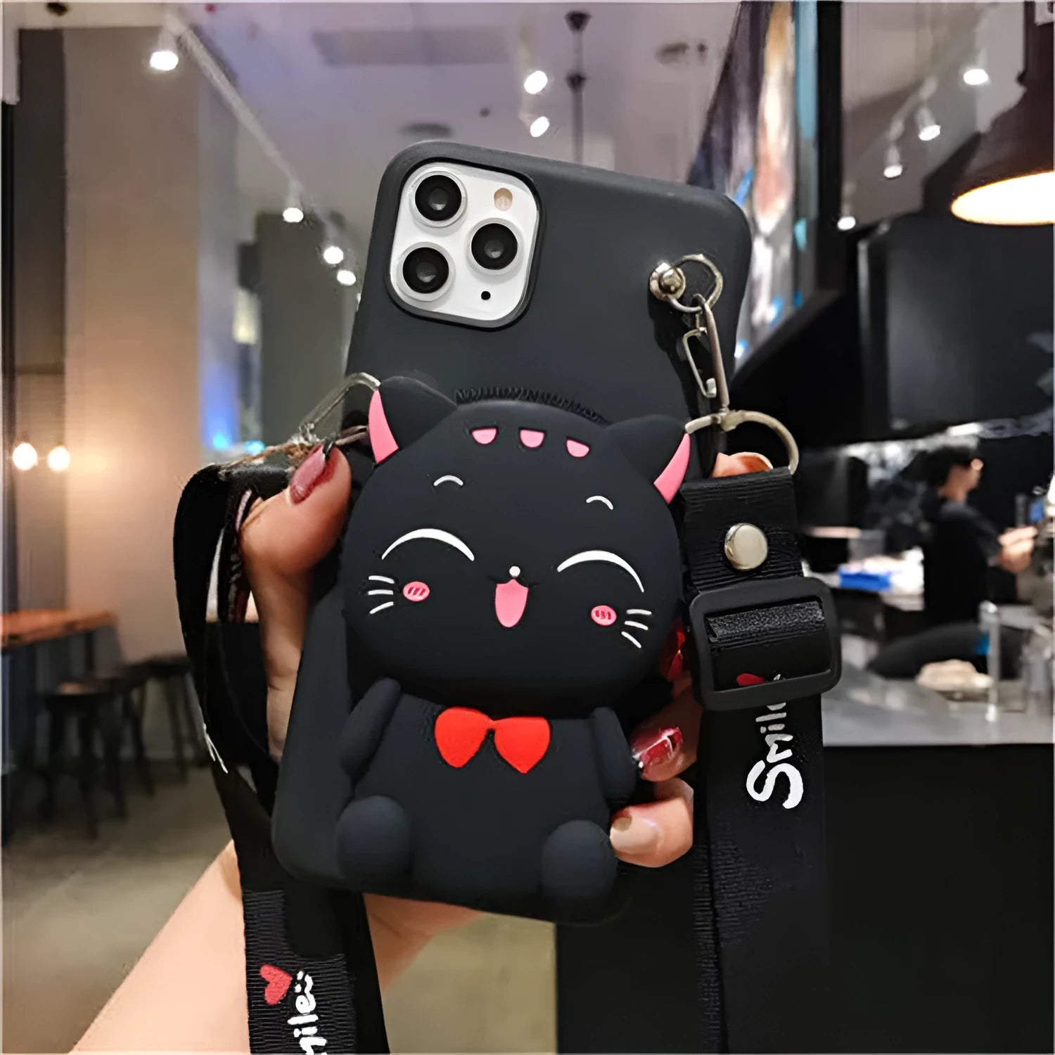 Cartoon camouflage silicone wallet case for Huawei phones showing built-in card slots on the back.