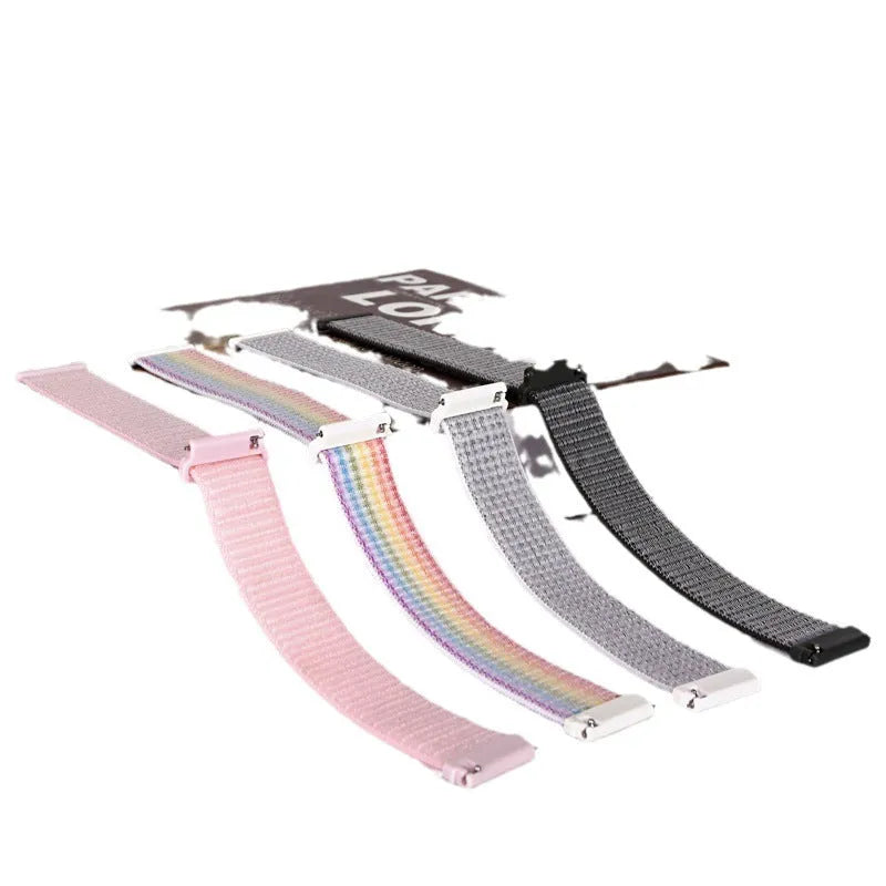 Universal nylon loop sports strap for Samsung and Huawei watches in 22mm width, available in multiple colours including white pinstripe and rainbow