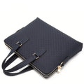 Genuine leather men's business handbag with embossed geometric pattern, 14 inch computer pocket, blue colour