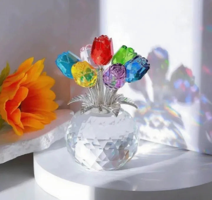 Crystal rose glass decoration in geometric Chinese style with colourful crystal appearance
