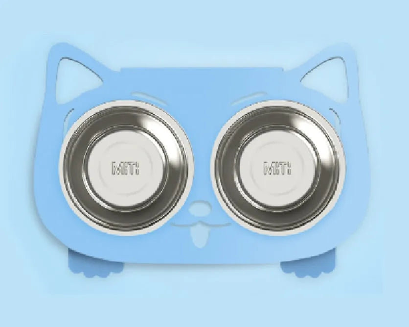 Anti-falling stainless steel pet feeding bowl in black with inclined design