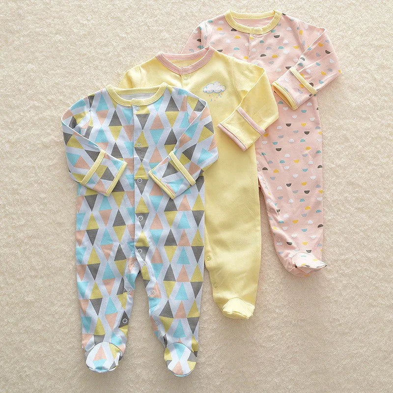 100% cotton baby crawling suit onesie with soft fabric, animal pattern, single breasted closure, trimmed threads, size 6M 59cm