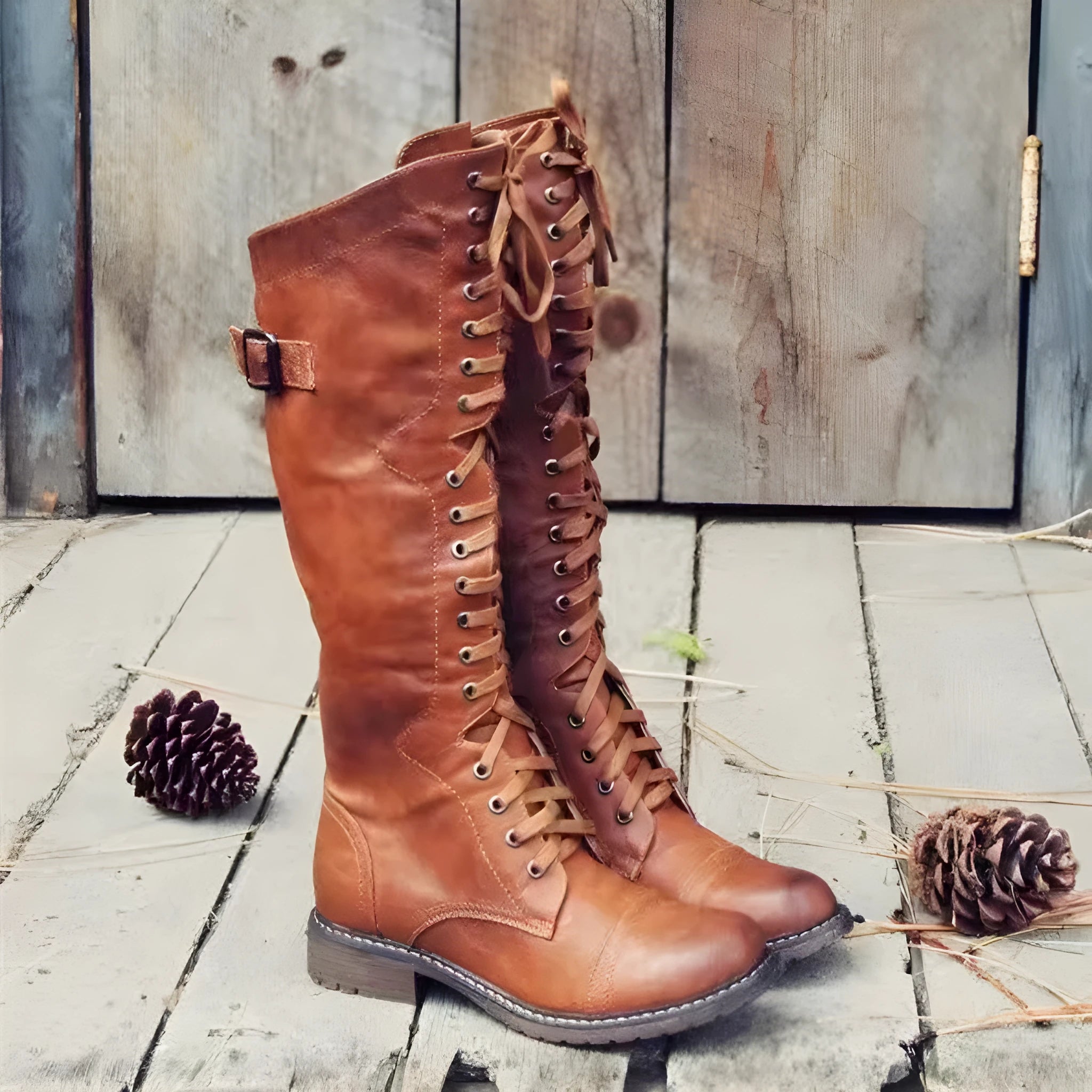 Casual solid-colour high leg boots with a chunky low heel and round toe in wine red