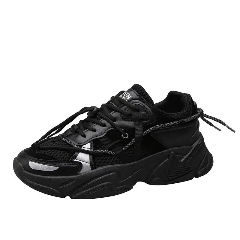 Men's white platform dad shoes with thick sole and lace-up front, Korean style.