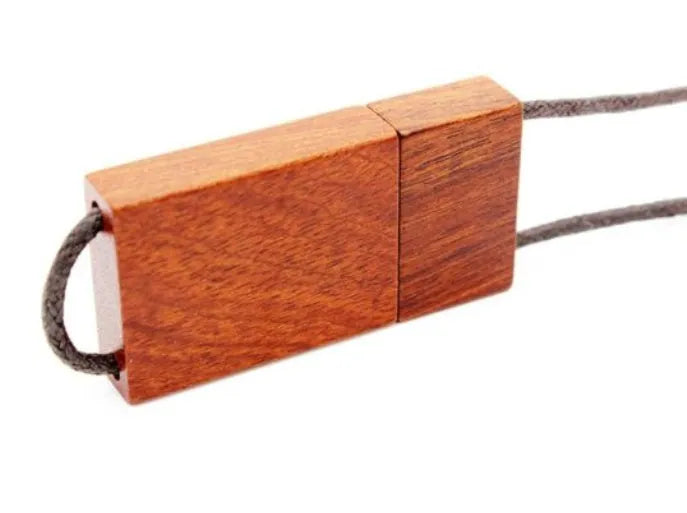 Lanyard wooden USB flash drive with solid wood shell and USB 2.0 connector in natural bamboo finish