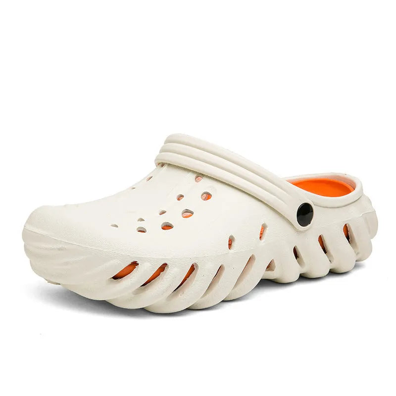 Men's beige EVA outdoor sandals with hollow-out design and non-slip sole