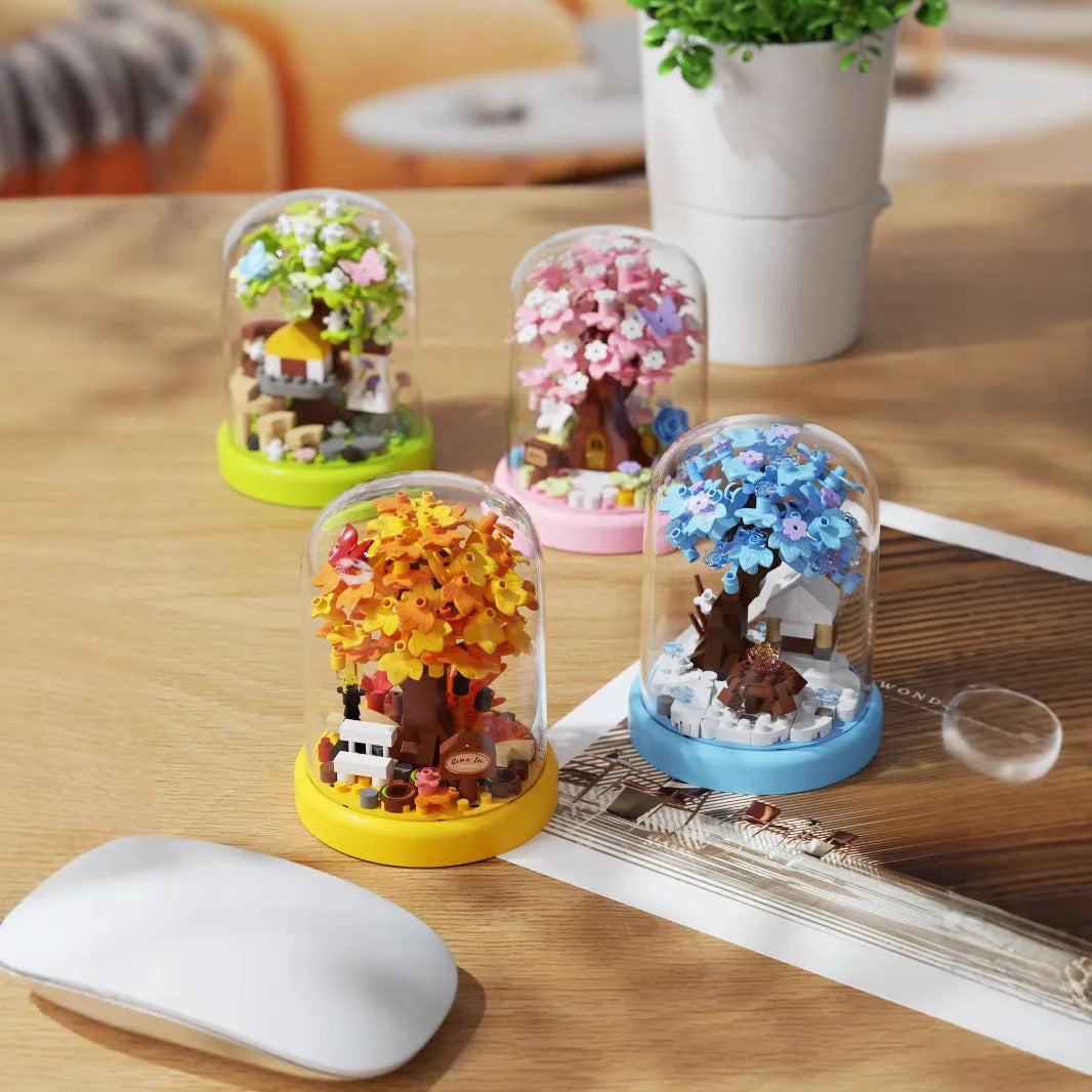 Micro particle ABS building block cherry blossom tree house puzzle set in colour box