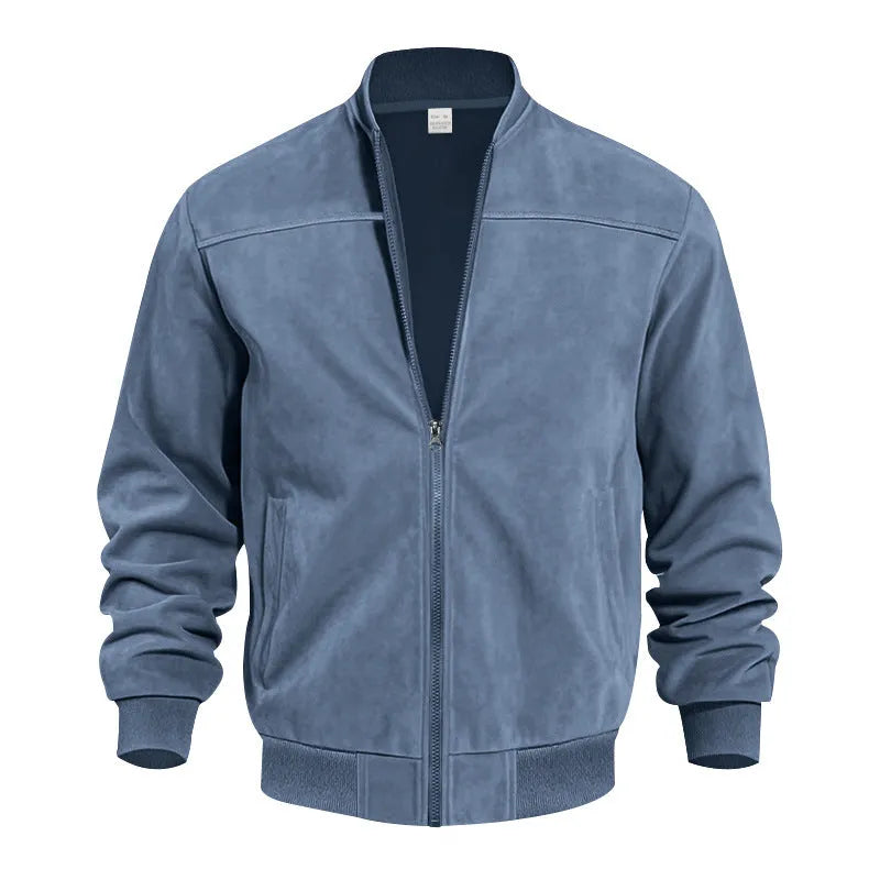 Men's plus size suede zipper jacket in Army Green, shown with regular sleeves and a casual fit.