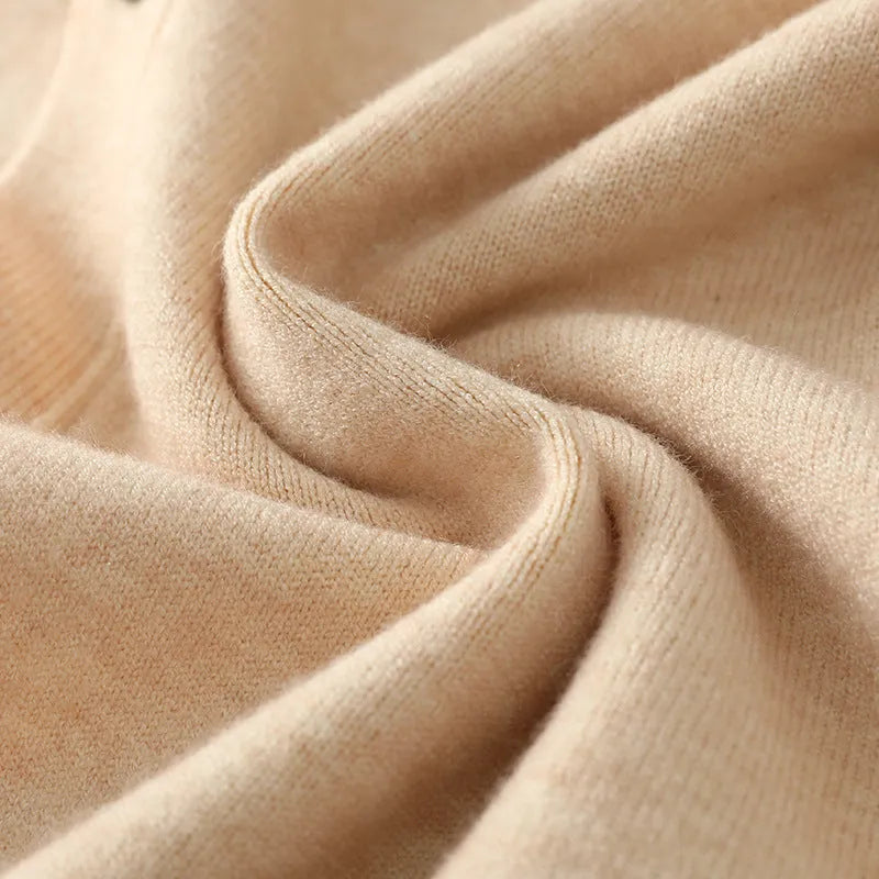 Men's Andy velvet knitted cardigan coat in V-neck loose style shown in beige colour