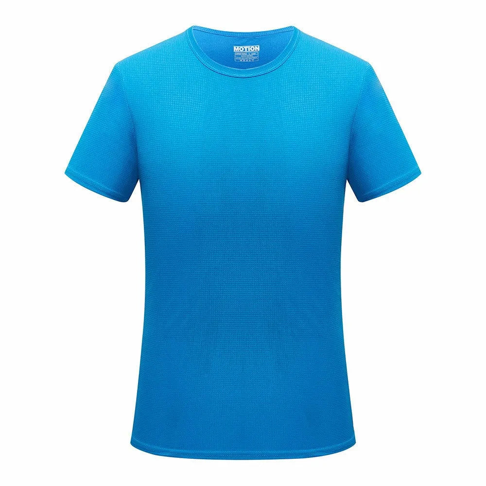 Men quick dry t shirt slim fit running top tees solid colour round neck short sleeve