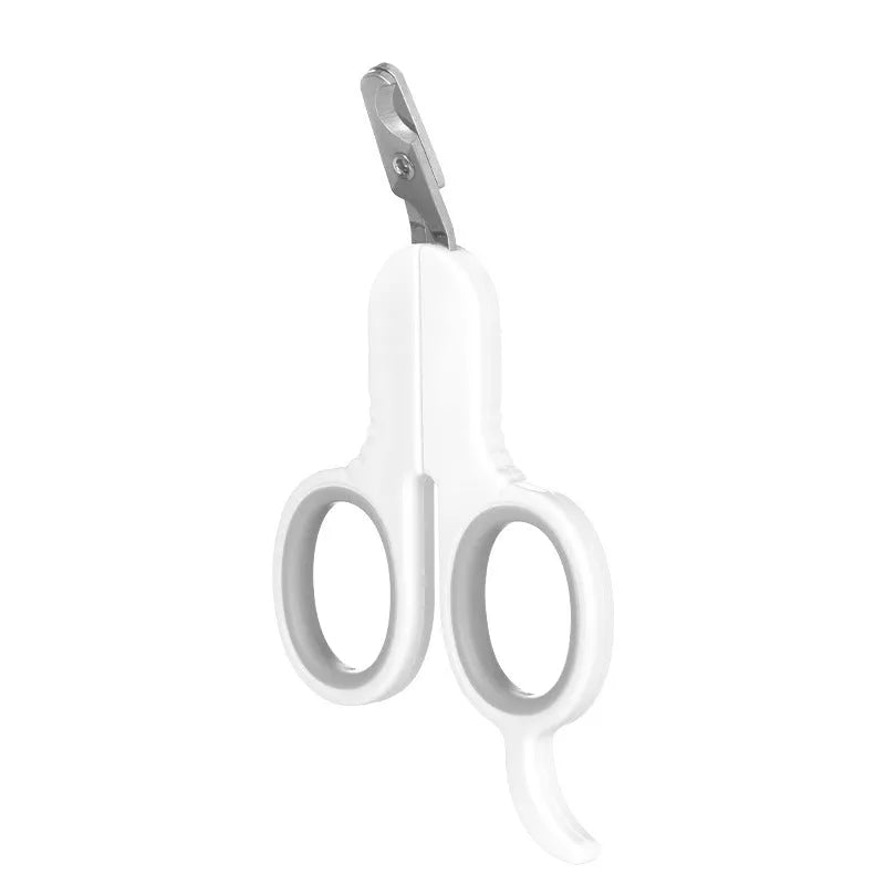 Professional grey pet nail clippers with curved stainless steel tips and a rubber-coated ergonomic handle.