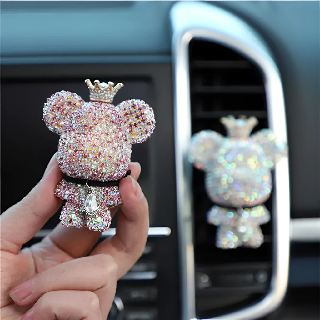 Creative rhinestone diamond-studded teddy bear perfume clip for car air outlet, black colour