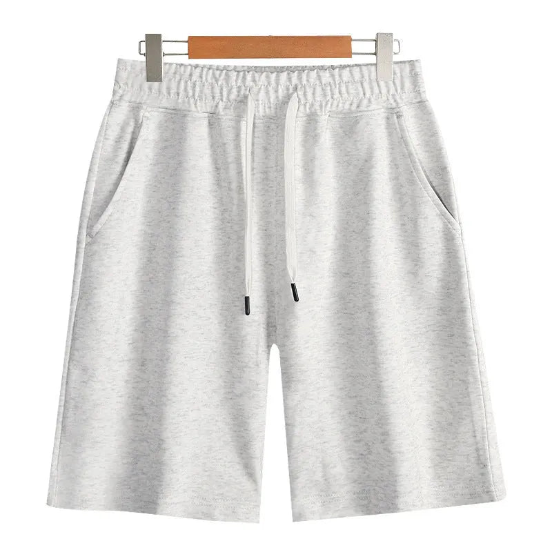 Men's cotton summer sports shorts in straight-leg fit with micro-elastic waistband, shown in multiple neutral colours