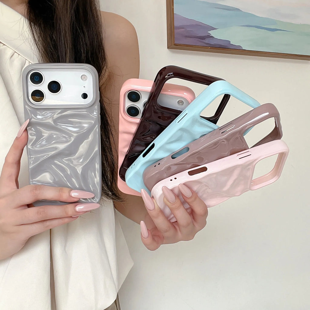 PC soft shell phone case with pleated crepe pattern, anti-fall and anti-fingerprint, for iPhone 14-17 series in pink