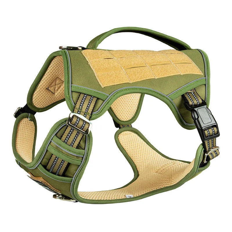 Working dog tactical chest strap harness in Oxford cloth with adjustable sizing and camouflage colour options