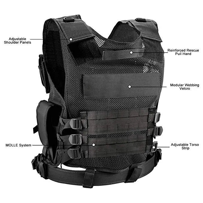 Men's nylon camouflage tactical vest with adjustable shoulder and waist buckles, one size 50x60cm