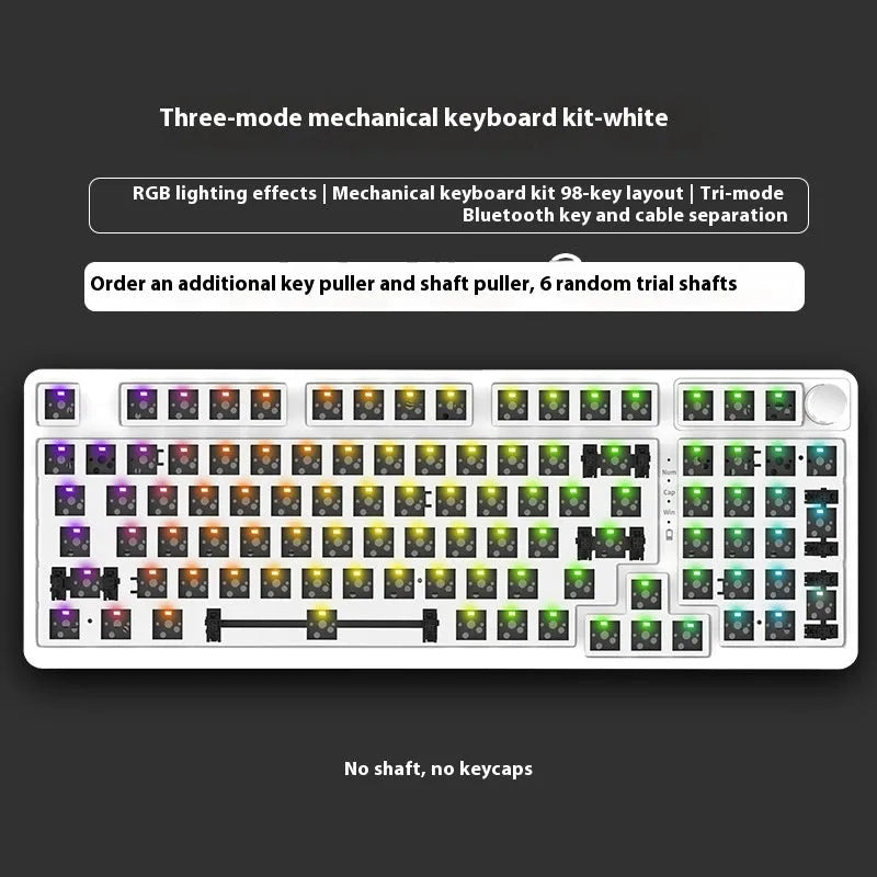 98-key wireless Bluetooth mechanical keyboard kit with metal knob and multiple colour background options