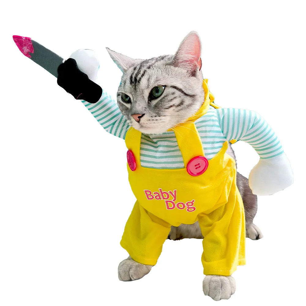 Yellow sword assassin cat costume in polyester pet clothing showing B02405 colour