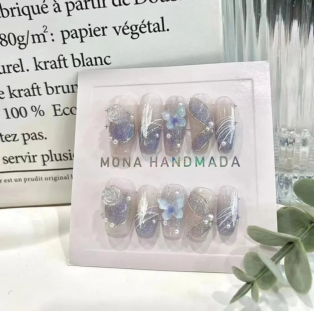 Hand-wearing bridal nail sequins set in four sizes L M S XS with application tools