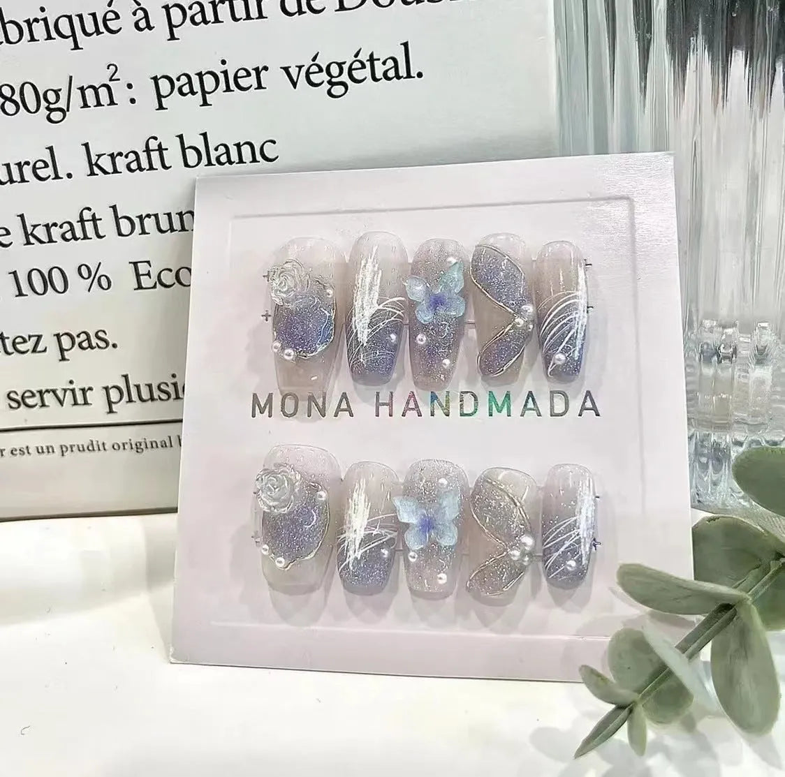 Hand-wearing bridal nail sequins set in four sizes L M S XS with application tools