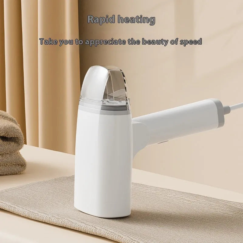 Handheld garment steamer in blue or white with 1300W power and 85ml water tank