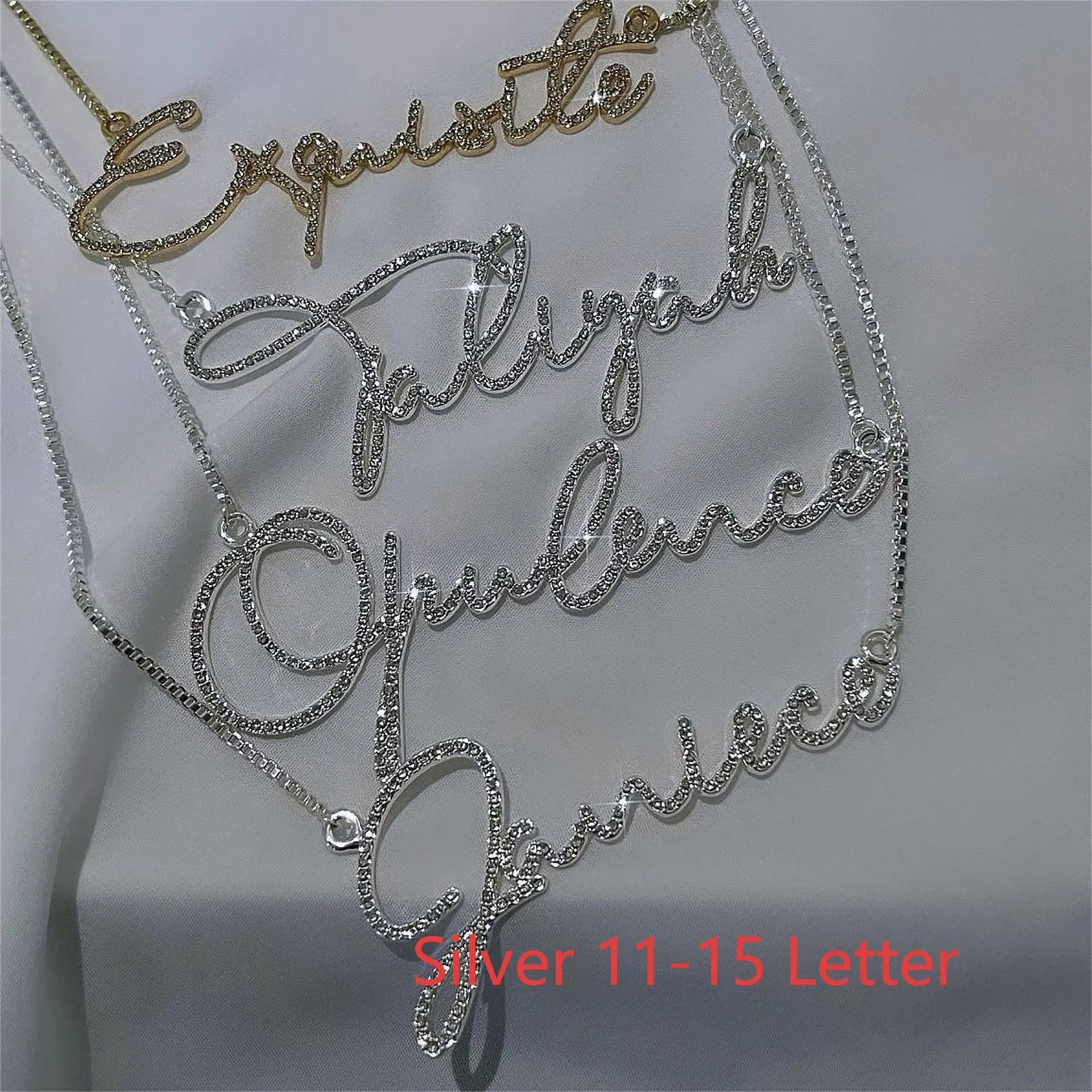 Stainless steel diamond-studded name necklace in gold with letter pendant on 41-50cm chain