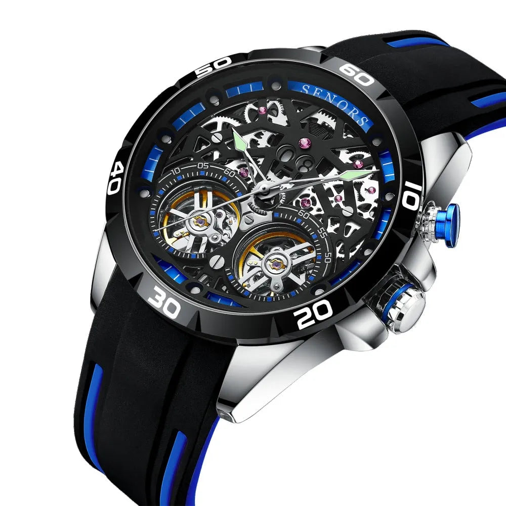 Men's automatic mechanical watch with hollow skeleton dial and luminous markers