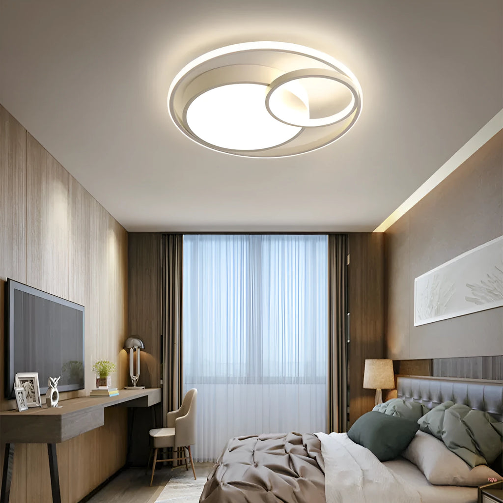 Nordic Living Room Nested Round Chandelier Wrought Iron Ceiling Light with LED Acrylic Silicone in White Black Gold Stitching 40-60cm Remote Control Dimmable for Living Room Bedroom Study Dining Room