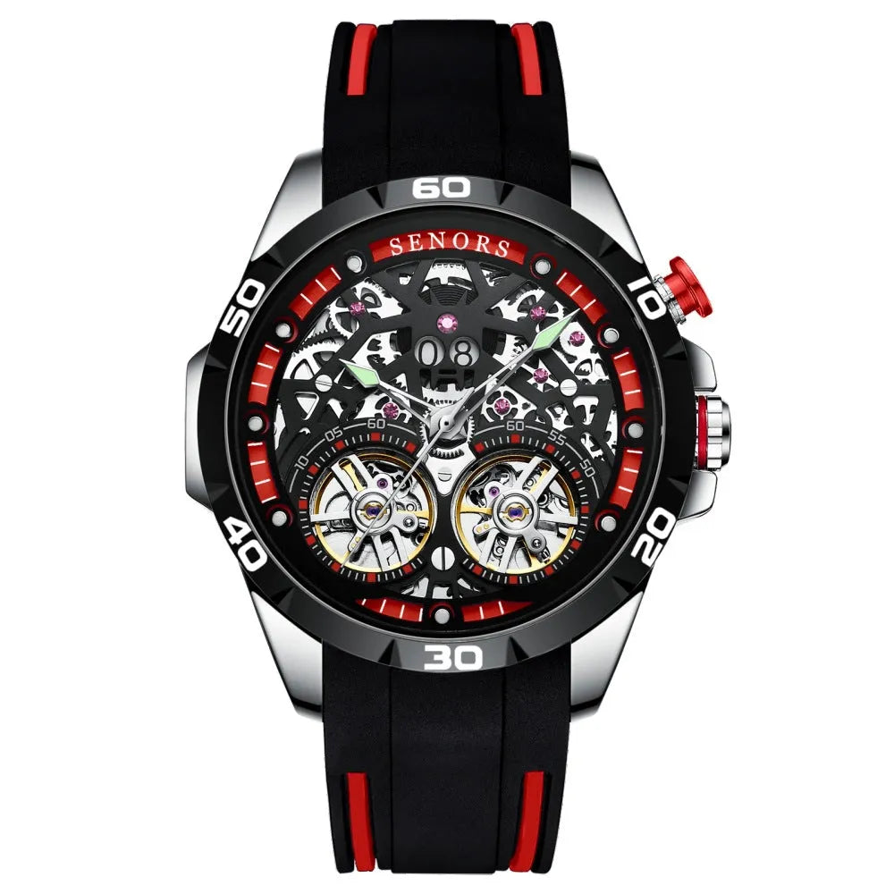 Men's automatic mechanical watch with hollow skeleton dial and luminous markers