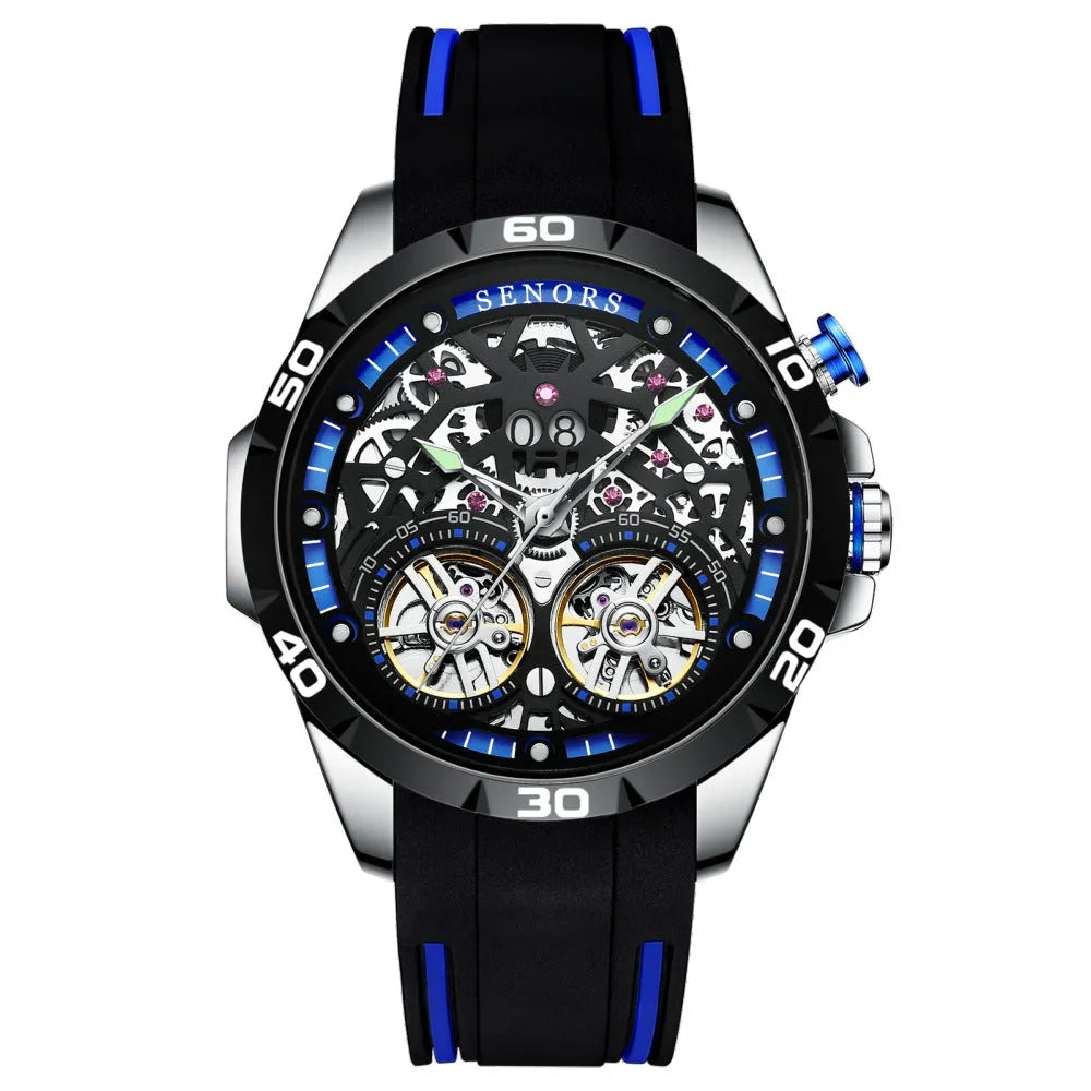 Men's automatic mechanical watch with hollow skeleton dial and luminous markers