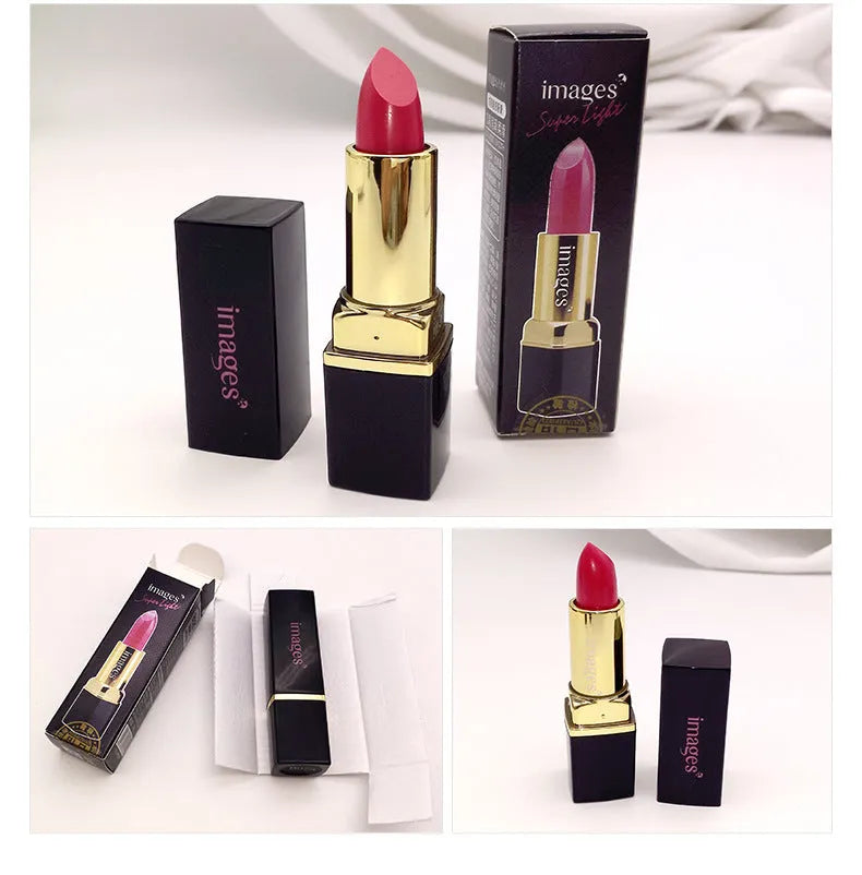 3.8g moisturising lipstick lip gloss in ten colours including coral red, bright orange, and rose purple.