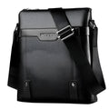 Men's PU leather messenger bag in black with zipper closure, soft body, and crossbody strap.