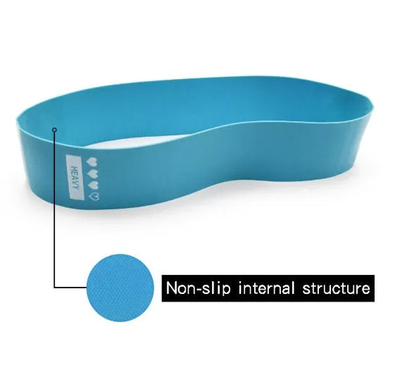 Set of four resistance bands in purple, pink, blue, and grey with non-slip inner surface and cloth bag